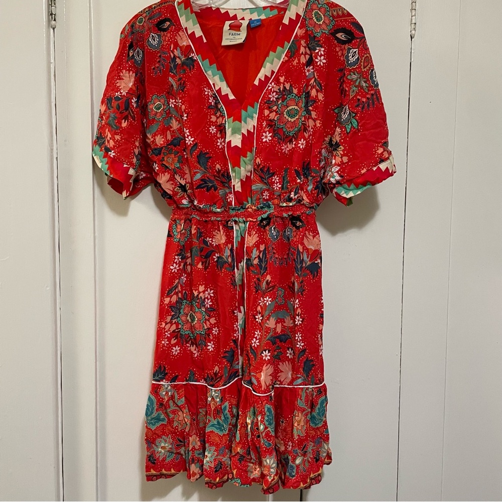 Farm Rio Anthropologie Red and Green Chevron Top Jane Mini dress xs